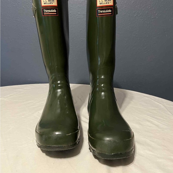 LL Bean Wellies Thinsulate Green Rubber Boots Waterproof Rain Hunter Womens Sz 8 - Picture 1 of 7